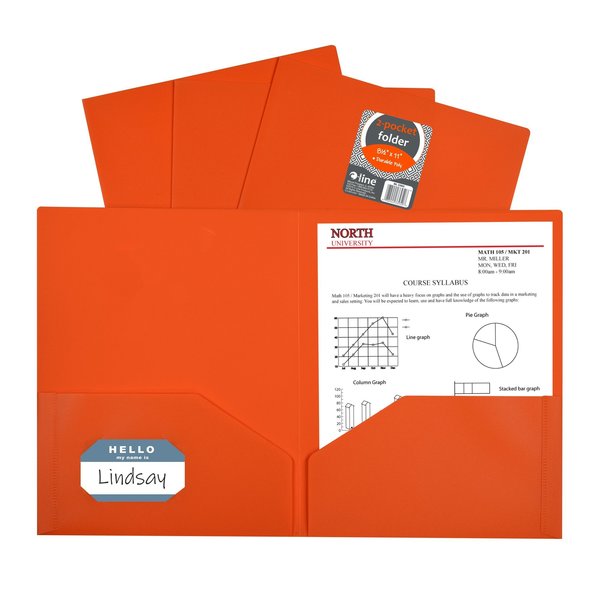 C-Line Products TwoPocket Heavyweight Poly Portfolio Folder, Orange Set of 25 Folders, 25PK 33952-BX